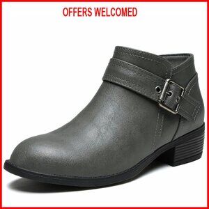 Leather Ankle Boots Low Heel Chelsea Booties Side Zipper Winter Snow Boots